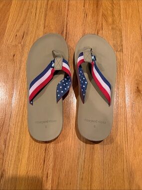 Vineyard Vines Red White Blue Star-Striped Flip Flops Good Condition